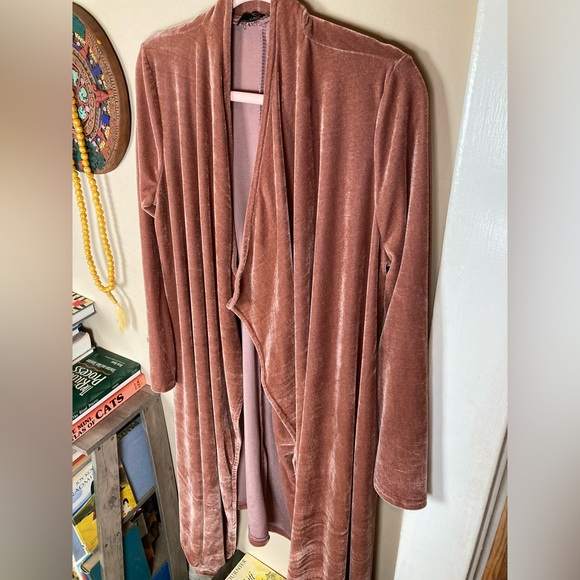 Suzanne Betro SB Mauve Pink Velvet Duster Kimono Cardigan Sz Large L - Picture 5 of 16